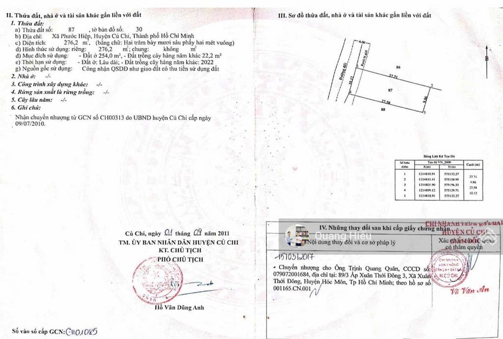 Chủ nợ ngân hàng cần bán! đất ở 276m2 đ. ba sa huyện củ chi (nay là xã tân an hội), giá 900tr
