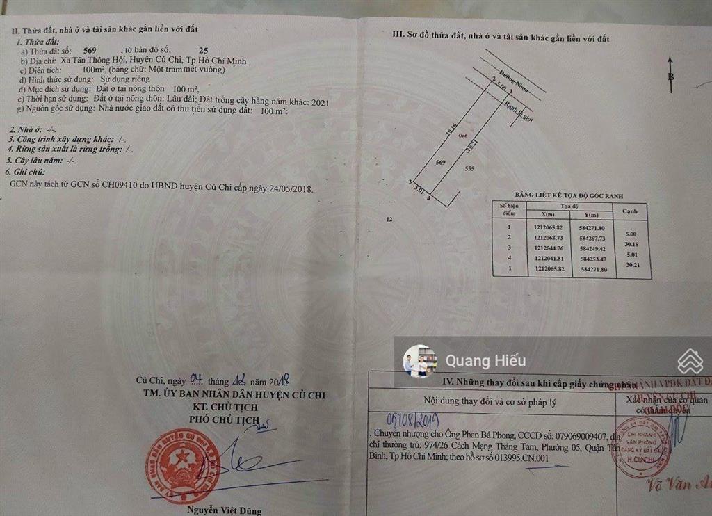 Bán đất khu vip chợ việt kiều xã tân thông hội củ chi, giá 800 triệu, dt 100m2 full thổ cư