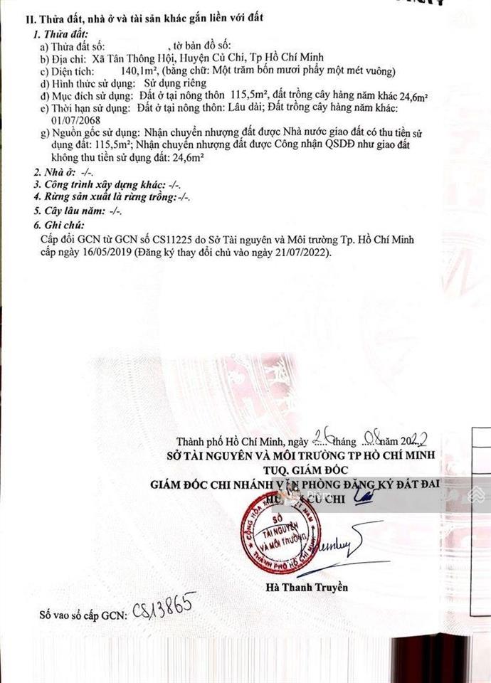 1 lô đất nằm ở đ.nguyễn văn ni gần bệnh viện củ chi và kcn tây bắc giá 1,1 tỷ, dt 140m2, shr