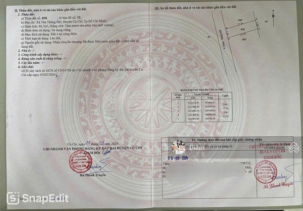 Chủ ngộp cắt lỗ lô đất đ.tỉnh lộ 2  tân thông hội, dt 86m2 full thổ cư giá 1 tỷ, sổ hồng riêng