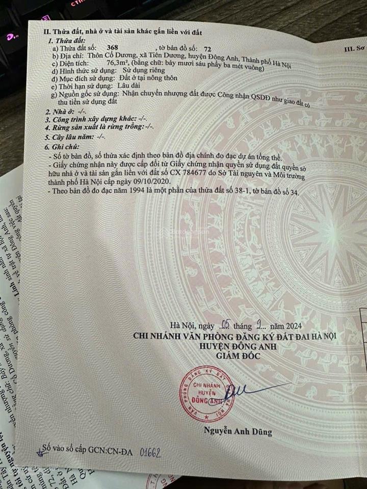 Chính chủ bán đất thôn cổ dương, xã phúc thịnh (tiên dương cũ), đón đường quy hoạch 25m