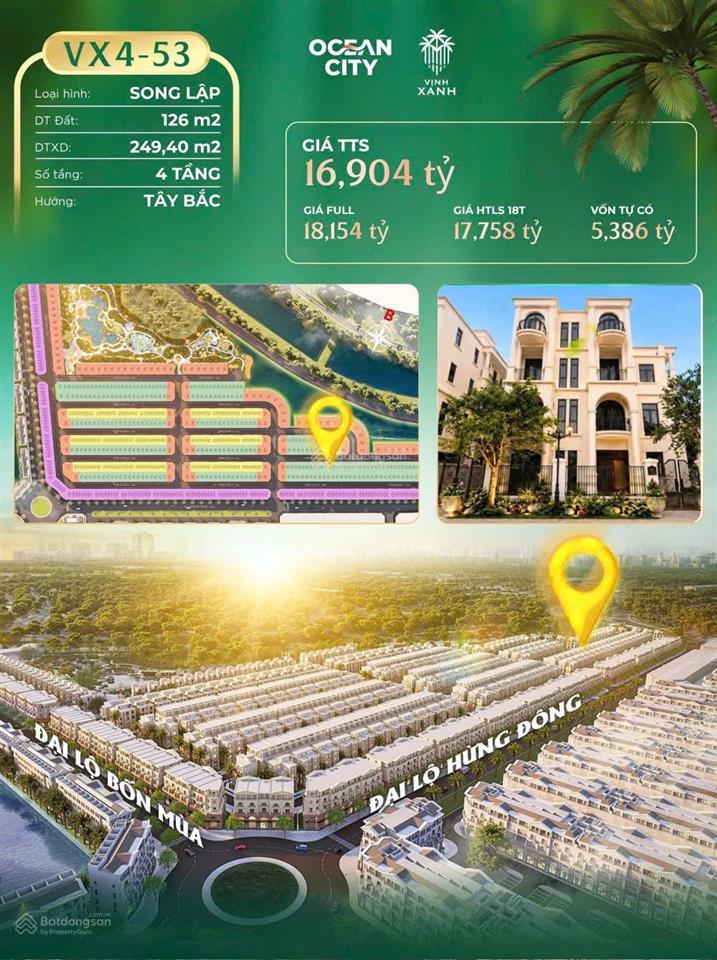 Bán shophouse tại vinhomes ocean park 2, 16,9 tỷ, 126m2, giá cực chất, view đẹp