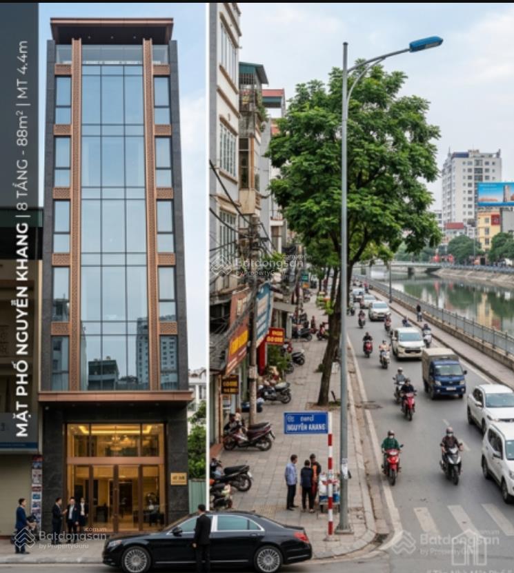 Mặt phố nguyễn khang  tòa nhà 8 tầng thang máy  thông sàn  vỉa hè  kinh doanh  sổ vuông