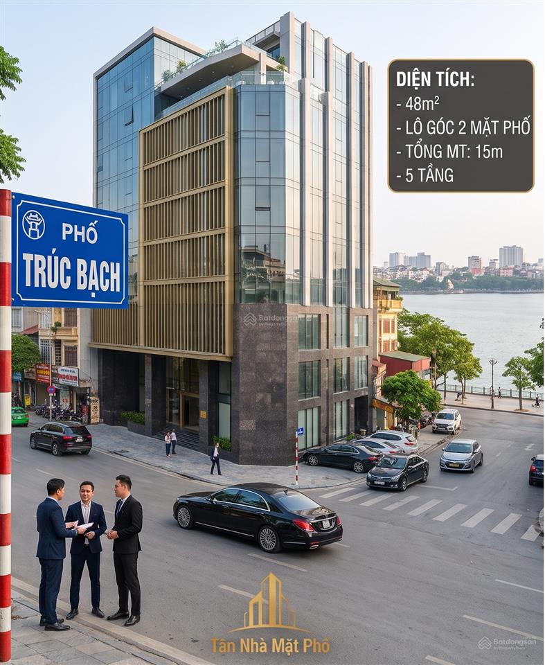 Mặt phố trúc bạch  view hồ  2 mặt phố  mặt tiền 15m  sổ vuông.