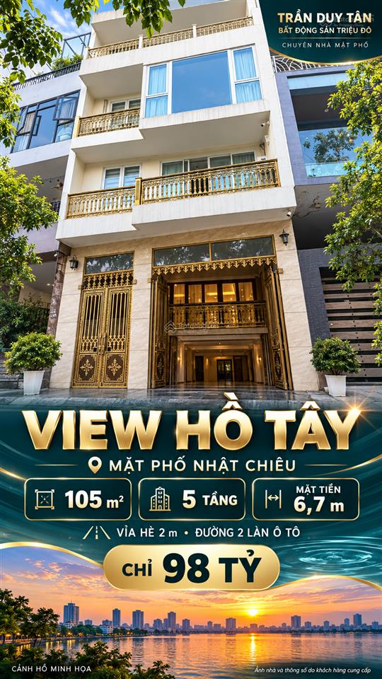Mở tầm nhìn ra hồ tây  nhà 5 tầng nhật chiêu, mặt tiền 6,7 m.