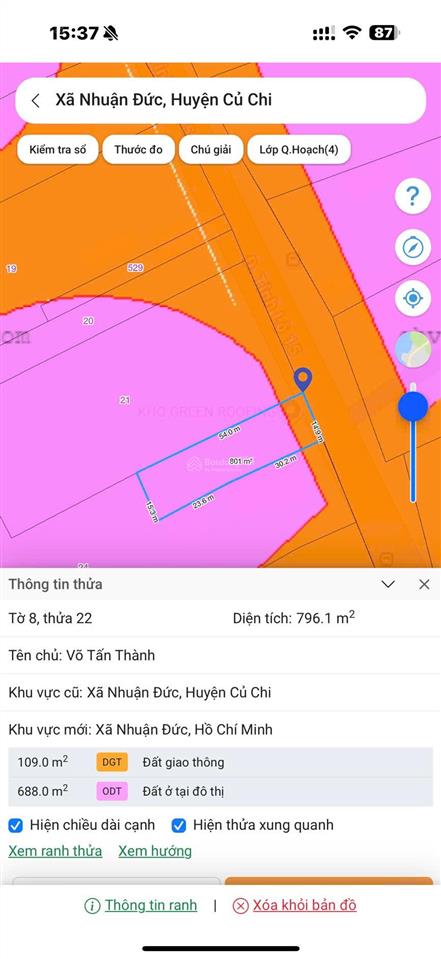 Chỉ 5 tỷ x  gần 772m2  đất mặt tiền tỉnh lộ 15 nhuận đức, củ chi