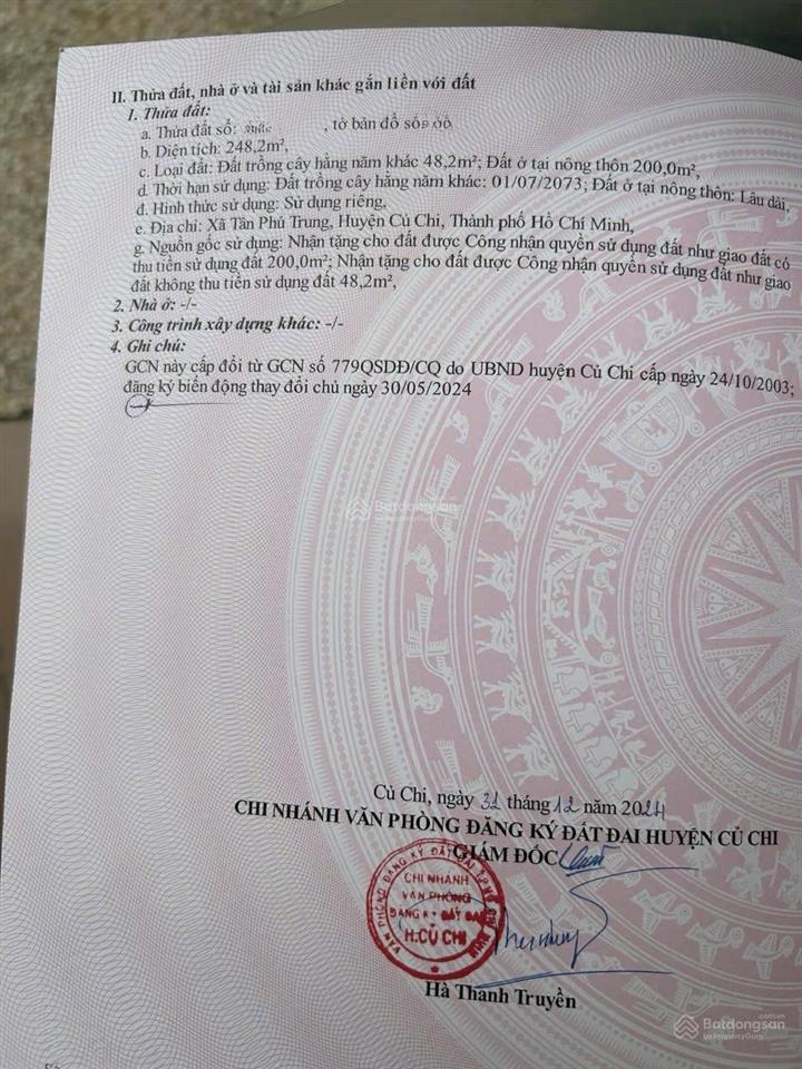 Chỉ 15tr/m2  ngang 12x21m 1 đất tân phú trung hồ văn tắng  ngay bv xuyên á hóc môn