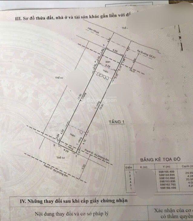 Bán nhà 1/ đối diện ct mercedes benz quang trung, gò vấp. 4.3x25m, cn đủ 107m2, c4, hxh 5m, 8.5 tỷ