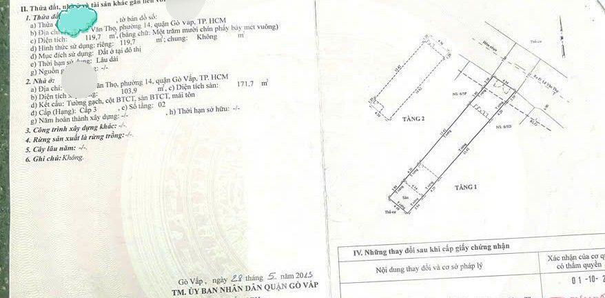 Bán nhà mặt tiền hẻm kinh doanh 549 lê văn thọ, gò vấp, dtcn 120m2, 4.54m x 25.3m, 2tầng, đct, hxt