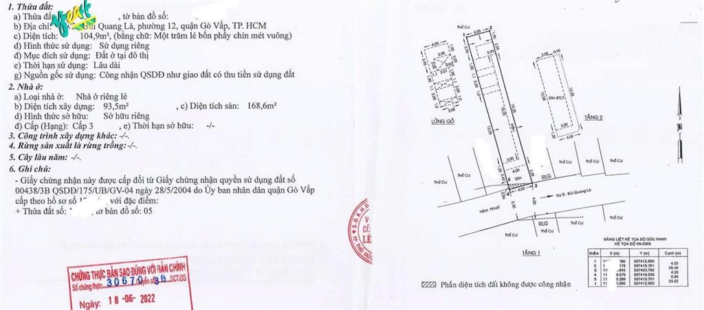 Hiếm nhà 1/ bùi quang là, gò vấp, gần phạm văn bạch. dt 4x26,5m, 3tấm, hxh 6m, giá chỉ 8.8tỷ