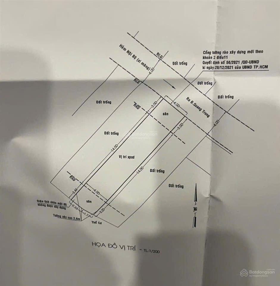 Bán lô đất trống tiện xây mới đối điện ubnd quận gò vấp, đường quang trung, p10. 4x20.5m, cn 82m,