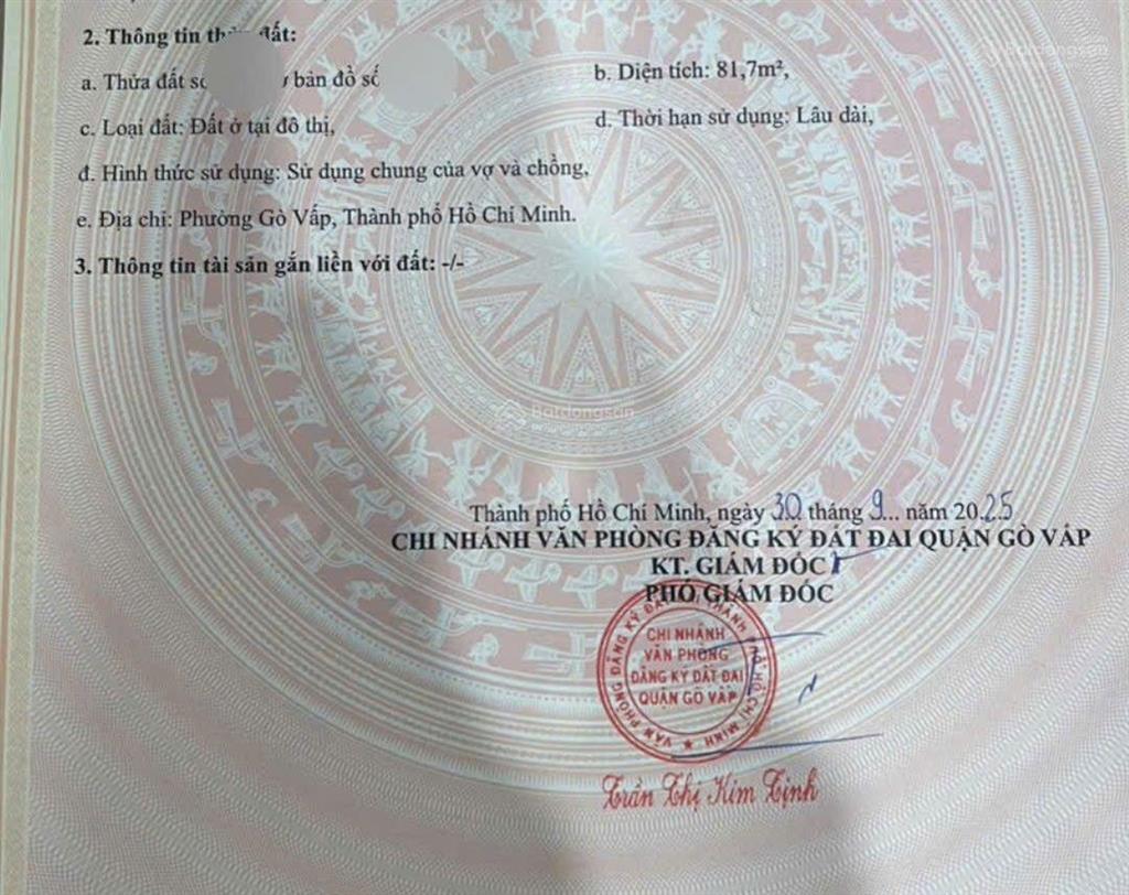 Bán lô đất trống tiện xây mới đối điện ubnd quận gò vấp, đường quang trung, p10. 4x20.5m, cn 82m,