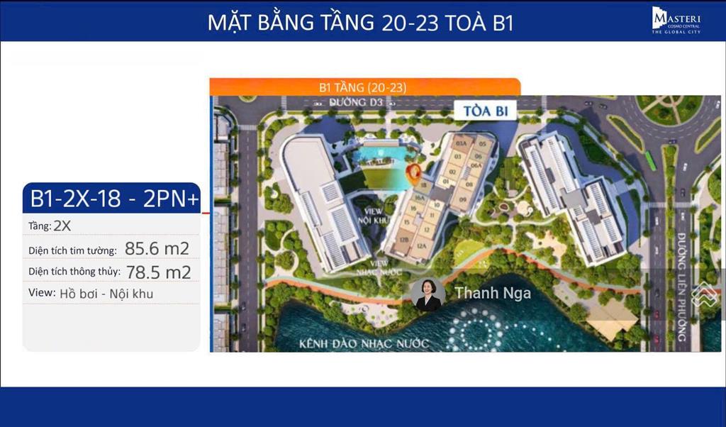 Căn góc 2pn+ masteri cosmo central hiếm, tầng cao  85.6m2, chiết khấu cao lên tới 16.8%
