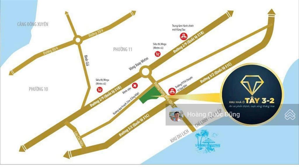 Bán đất biệt thự khu nhà ở tây 3 tháng 2 vũng tàu kế bên dự án sun group  s=247m2=13x19m  14 tỷ