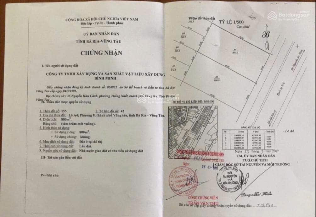Bán lô đất mặt tiền 3/2  s=800m2 =20x40m gần lotte mart tài sản đáng sở hữu tại vũng tàu 128 tỷ