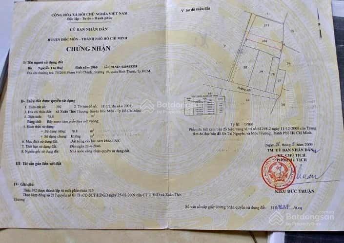 Đất cạnh vin hóc môn! bán thổ cư 78m2 đường nguyễn thị đành xuân thới sơn shr 1 tỷ 1 xây tự do