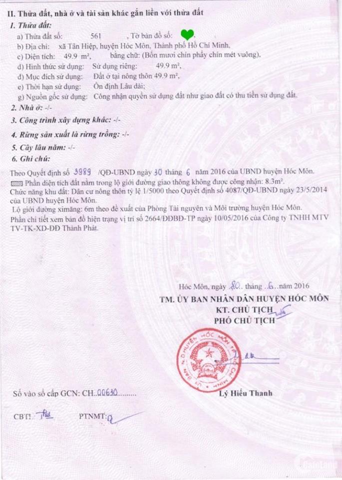 Chính chủ! bán đất đẹp 4x10, sổ riêng, đường ô tô 1/ huỳnh thị mài xã tân hiệp hóc môn giá 1 tỷ 1