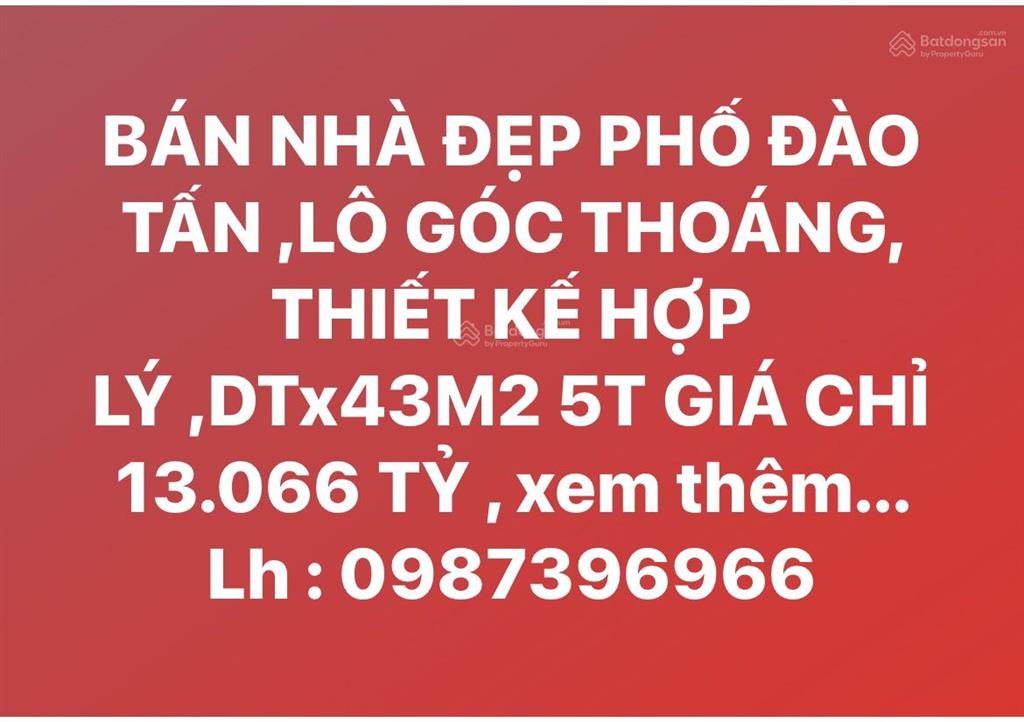 Bán nhà đẹp phố đào tấn, lô góc thoáng, thiết kế hợp lý, dt 43m2, 5 tầng giá chỉ 13,066 tỷ