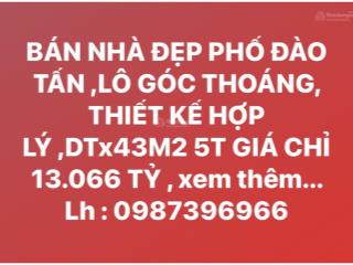 Bán nhà đẹp phố đào tấn, lô góc thoáng, thiết kế hợp lý, dt 43m2, 5 tầng giá chỉ 13,066 tỷ