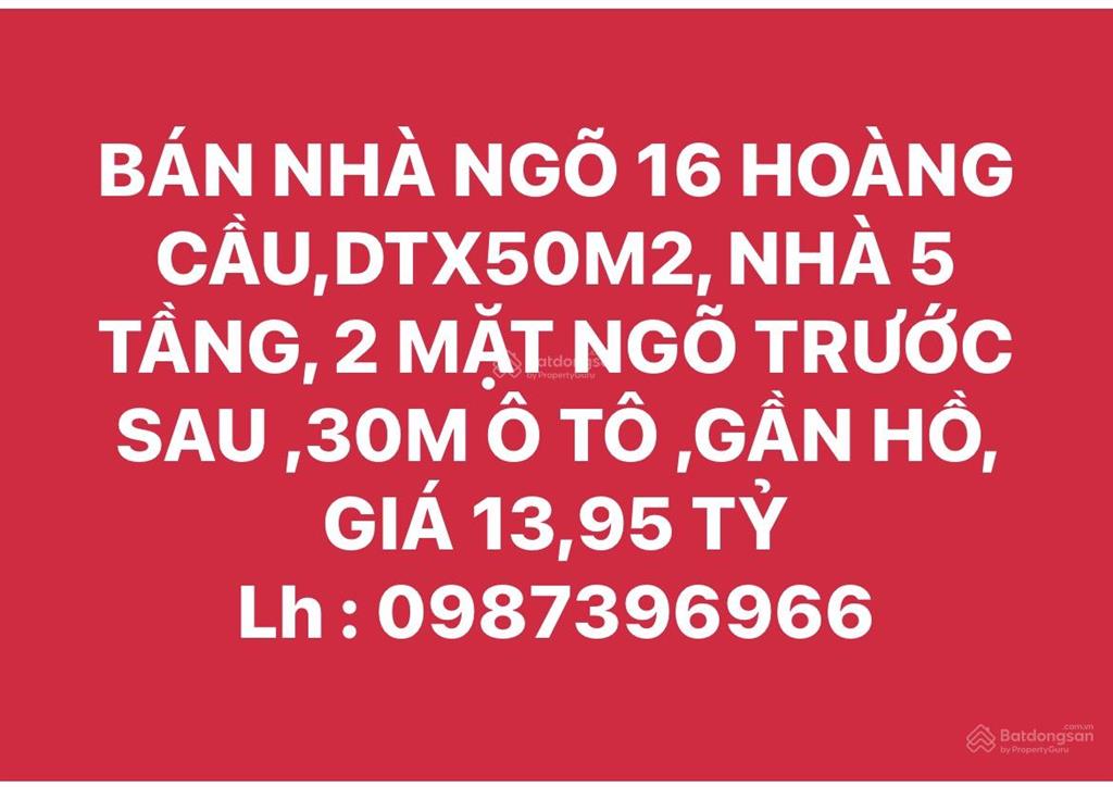 Bán nhà hoàng cầu, dt 45m2/t2 50m, nhà 5 tầng, 2 mặt ngõ trước sau, 30m ô tô, gần hồ, giá 13,8 tỷ