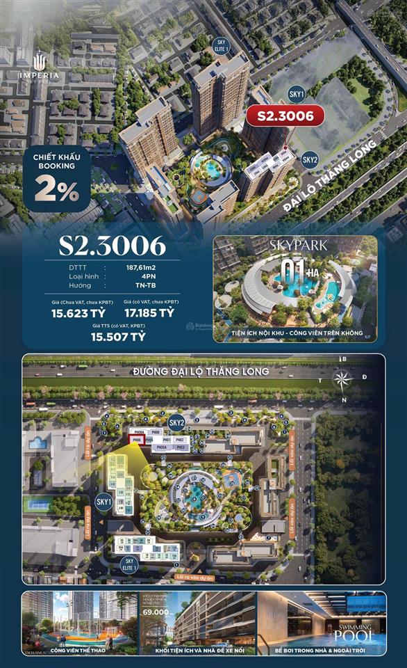Bán căn hộ pen  duplex 186m2 15,507 tỷ/căn gđ1 tại imperia sky park.  0333 669 ***