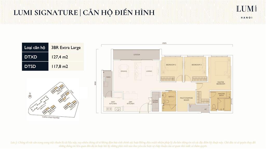 Bán căn 3pn2wc 118,2m2 bc đn, giá bán 9,503 tỷ tại lumi hanoi layout đẹp 3pn.  0333 669 ***