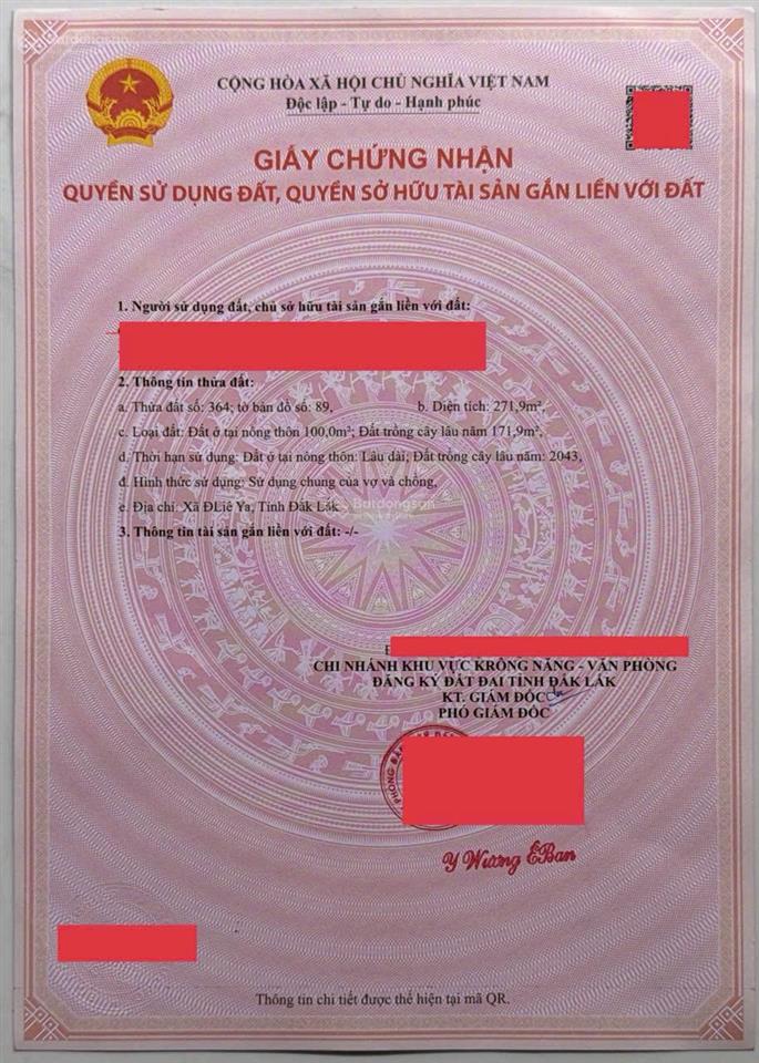 Đất mt eatoh đi dlyda 271,9m, 100m thổ cư e tân, krông năng chỉ 1,98 tỷ