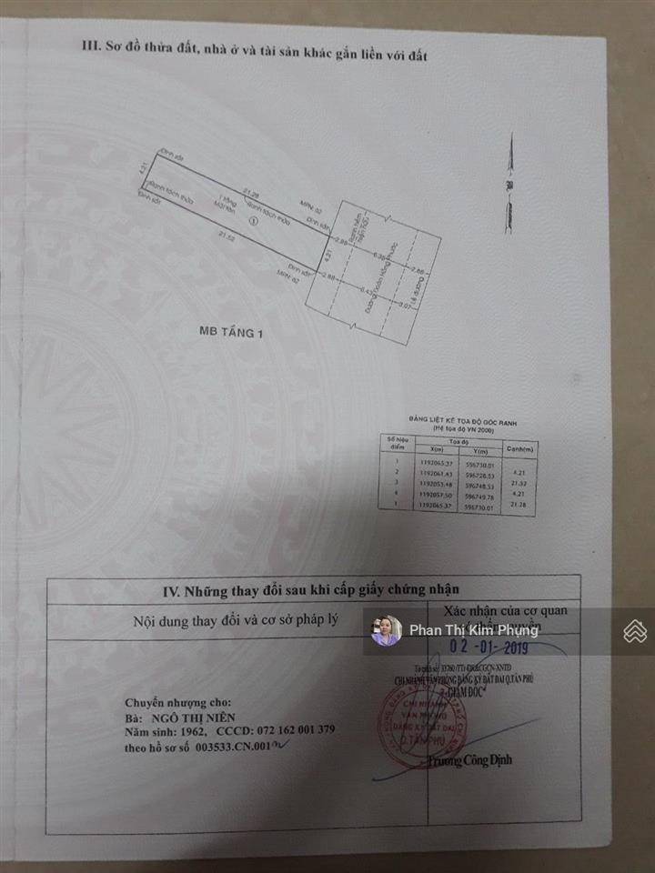 Bán lô đất mt đoàn hồng phước, 4.2mx21m, giá 9.4 tỷ, p.hòa thạnh, q.tân phú