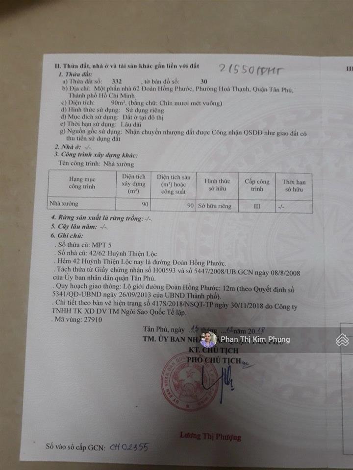 Bán lô đất mt đoàn hồng phước, 4.2mx21m, giá 9.4 tỷ, p.hòa thạnh, q.tân phú