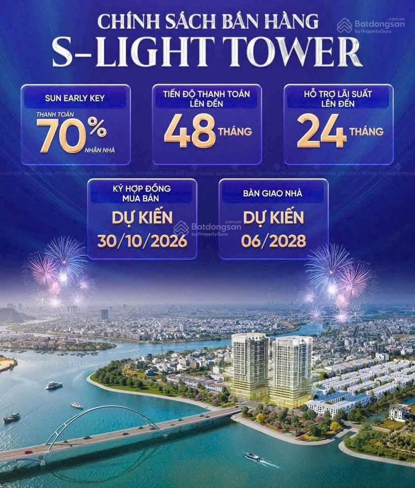 Sắp mở bán căn hộ slight hòa xuân, 100% căn đều có view sông, tp, pháo hoa, booking 50tr/suất