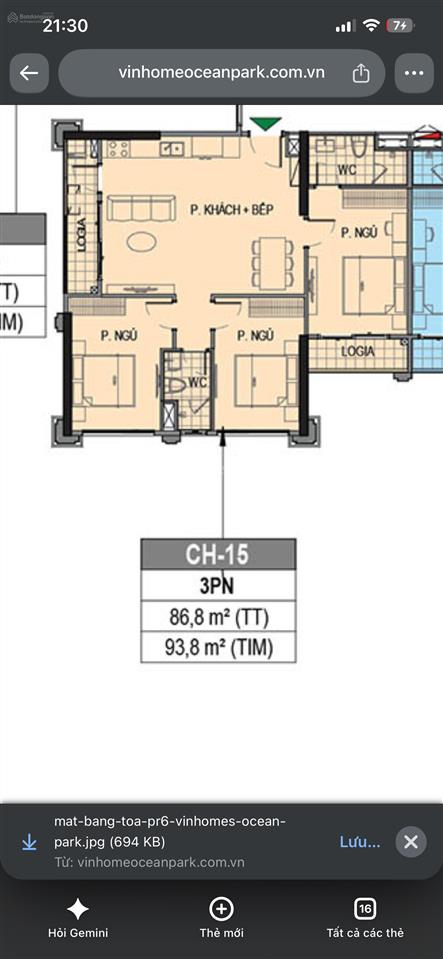 Bán cc 3pn, 2wc giá tốt tại the paris  vinhomes ocean park, 86,8m2
