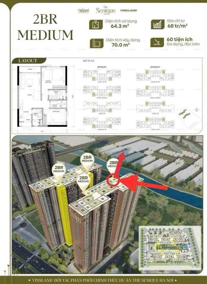 Bán căn hộ 2pn, 2wc, 64,3m2 tại chung cư the senique hanoi, giá ưu đãi 4,5 tỷ