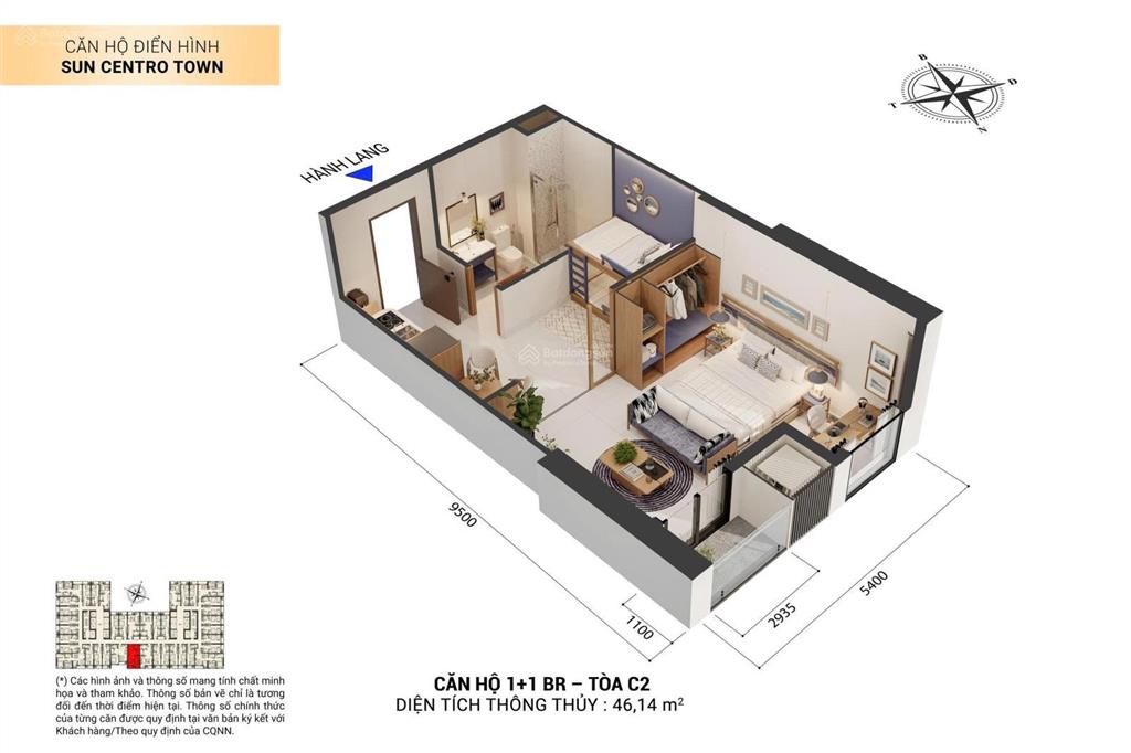 Bán căn 1pn tầng 21 view trực diện biển tòa c3 sun centro hạ long