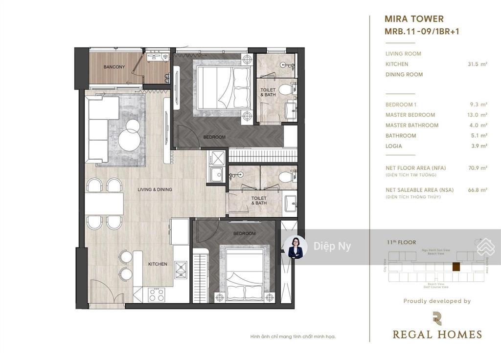 Căn 2pn tầng cao 16, view thoáng giá tốt chung cư hạng sang thế hệ mới regal complex đà nẵng