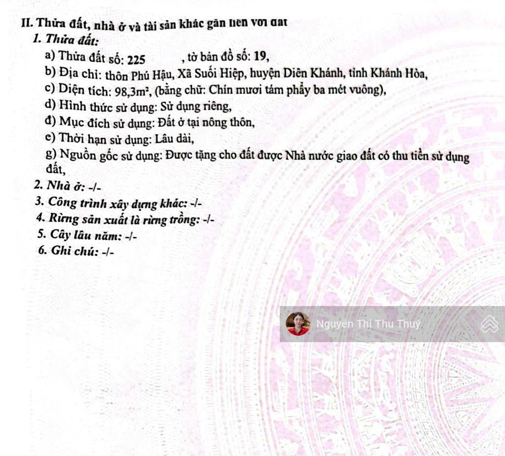 Phú hậu, suối hiệp  sót lô giá rẻ cho khách đầu tư  dt 98m chỉ 1tỷ050 full thổ cư, gần đường ql1a