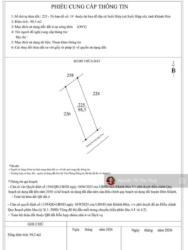 Phú hậu, suối hiệp  sót lô giá rẻ cho khách đầu tư  dt 98m chỉ 1tỷ050 full thổ cư, gần đường ql1a