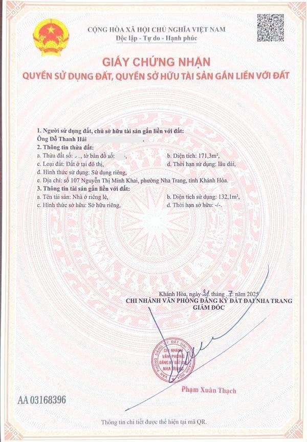 Bán nhà góc 2 mặt tiền nguyễn thị minh khai  trung tâm nha trang
