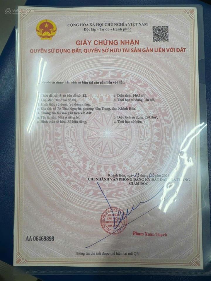 Nhà 3 tầng mặt tiền đường thái nguyên tttp nha trang  26 tỷ