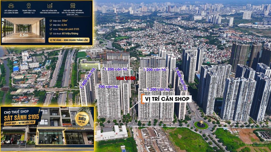 Cho thuê shop chân đế mặt sảnh chính tòa s1.05 vin smart city 110m2  vào ngay
