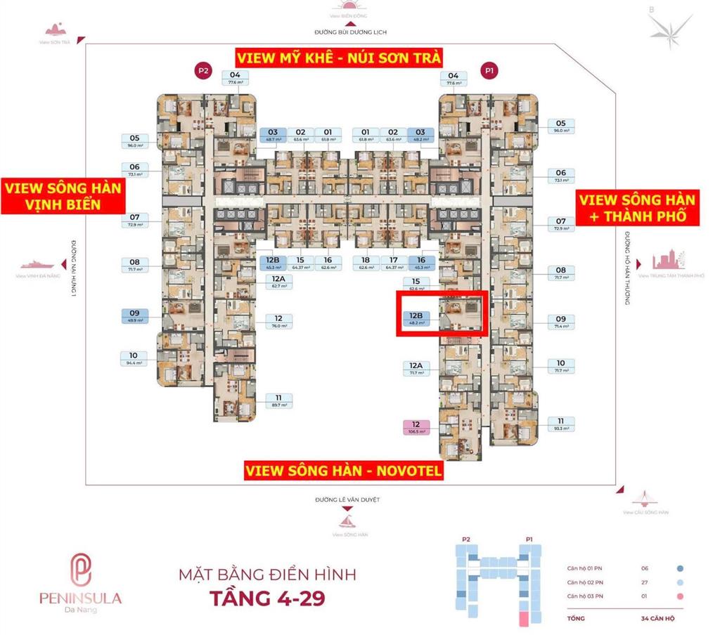 Hàng hot giá kịch sàn 48 m² view sông hàn vịnh biển giá cạnh tranh dự án peninsula