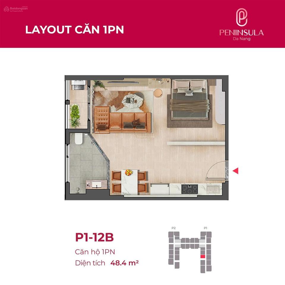 Hàng hot giá kịch sàn 48 m² view sông hàn vịnh biển giá cạnh tranh dự án peninsula