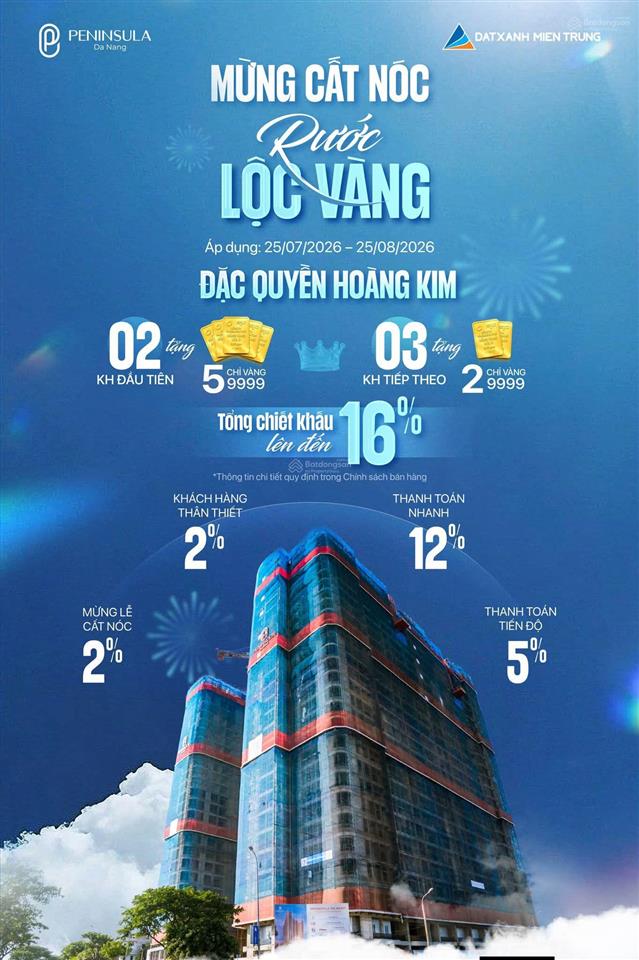 (chính thức cất nóc) peninsula đà nẵng tung quỹ căn cuối  tặng 5 chỉ vàng, chiết khấu đến 16%