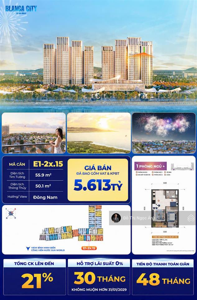 Hiếm căn hộ 1pn+ view sunworld tầng cao ngắm pháo hoa và biển