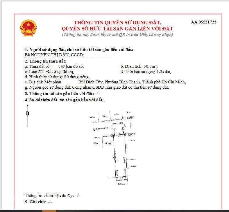 Bán khuôn đất hẻm xe hơi tránh bùi đình túy p24 bình thạnh  3,7x13,4m cn 50m2cách mặt tiền 50m