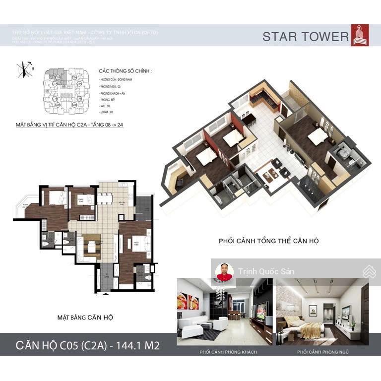 Cho thuê star tower, 144m2. 3 ngủ  full nội thất. giá 21 triệu.  0.971,342.965