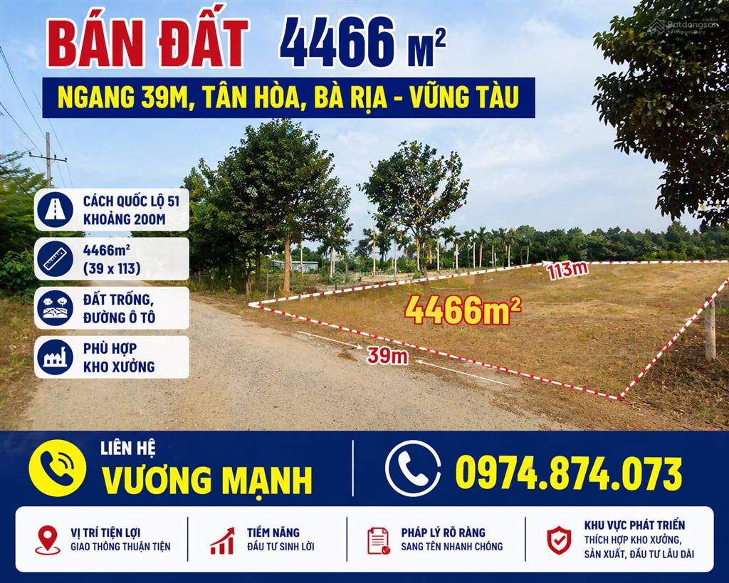 Bán đất đẹp gần quốc lộ 51, 18,5 tỷ, 4466 m2