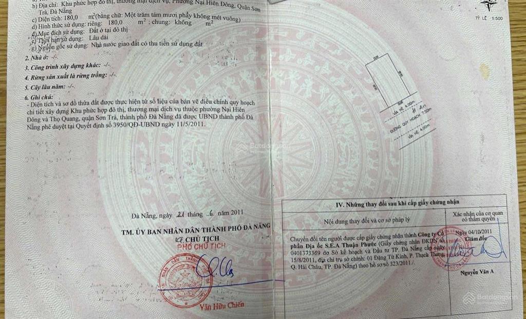 Bán đất mặt tiền nguyễn hữu an b10, sơn trà, đà nẵng