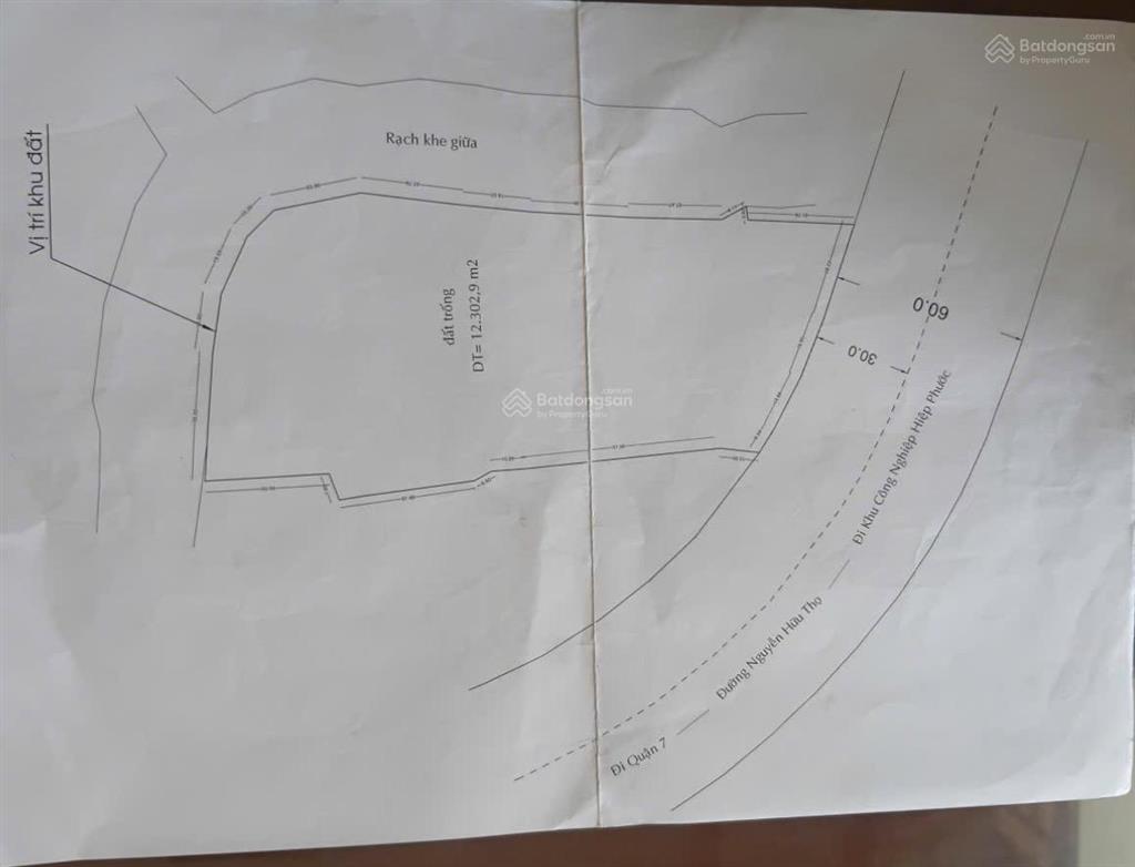 12000m2 đất mặt tiền đường nguyễn hữu thọ, xã hiệp phước, mặt sau giáp rạch, phù hợp làm kho, xưởng