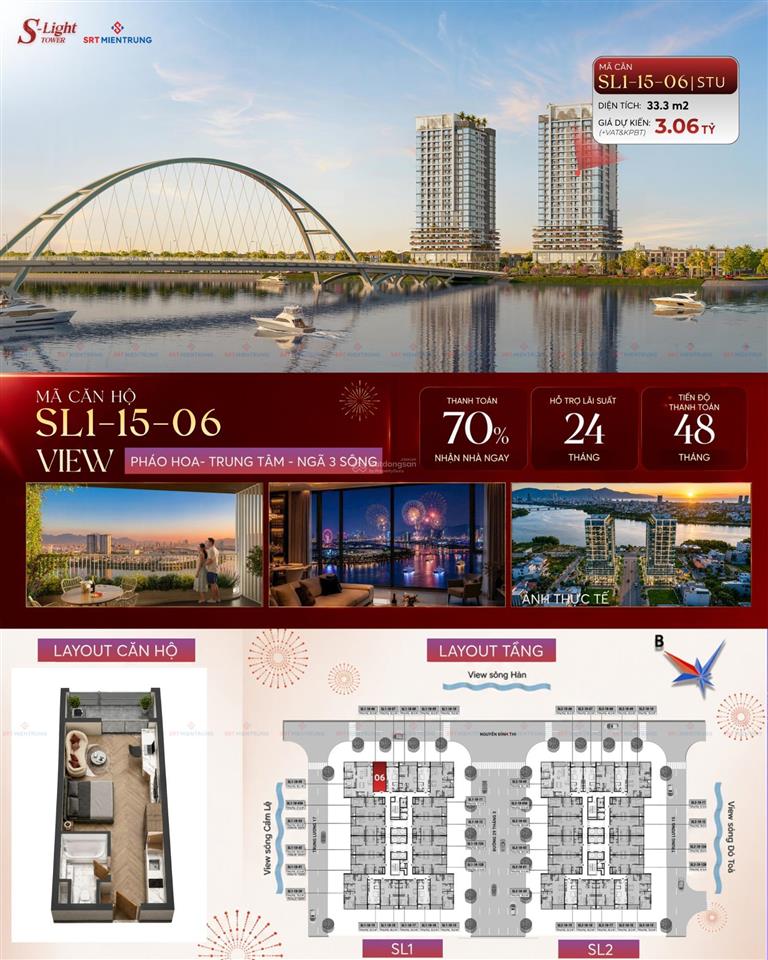 S  light tower bán căn studio ngoại giao sl1  15  06 trực diện sông, biển, pháo hoa