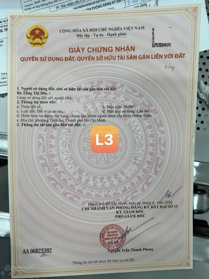 Đất shr 50m2 khu phân lô vỉa hè cây xanh, cách mặt tiền tx52 100m, gần chợ đường, chuẩn pháp lý